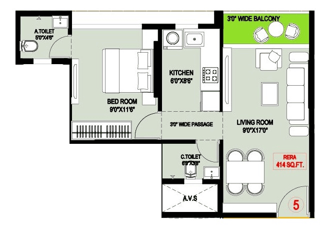 Shreeji Mansion Unit plan - 414 sq.ft.