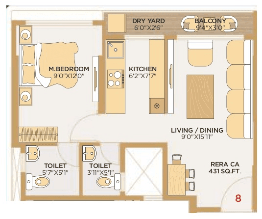 Shreeji Laxmi Unit plan - 431 sq.ft.