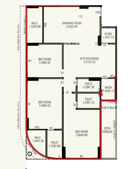 Ratna Turquois Glamouere Unit plan - 1165 sq.ft.