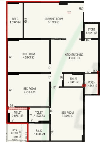 Ratna Turquois Glamouere Unit plan - 1175 sq.ft.
