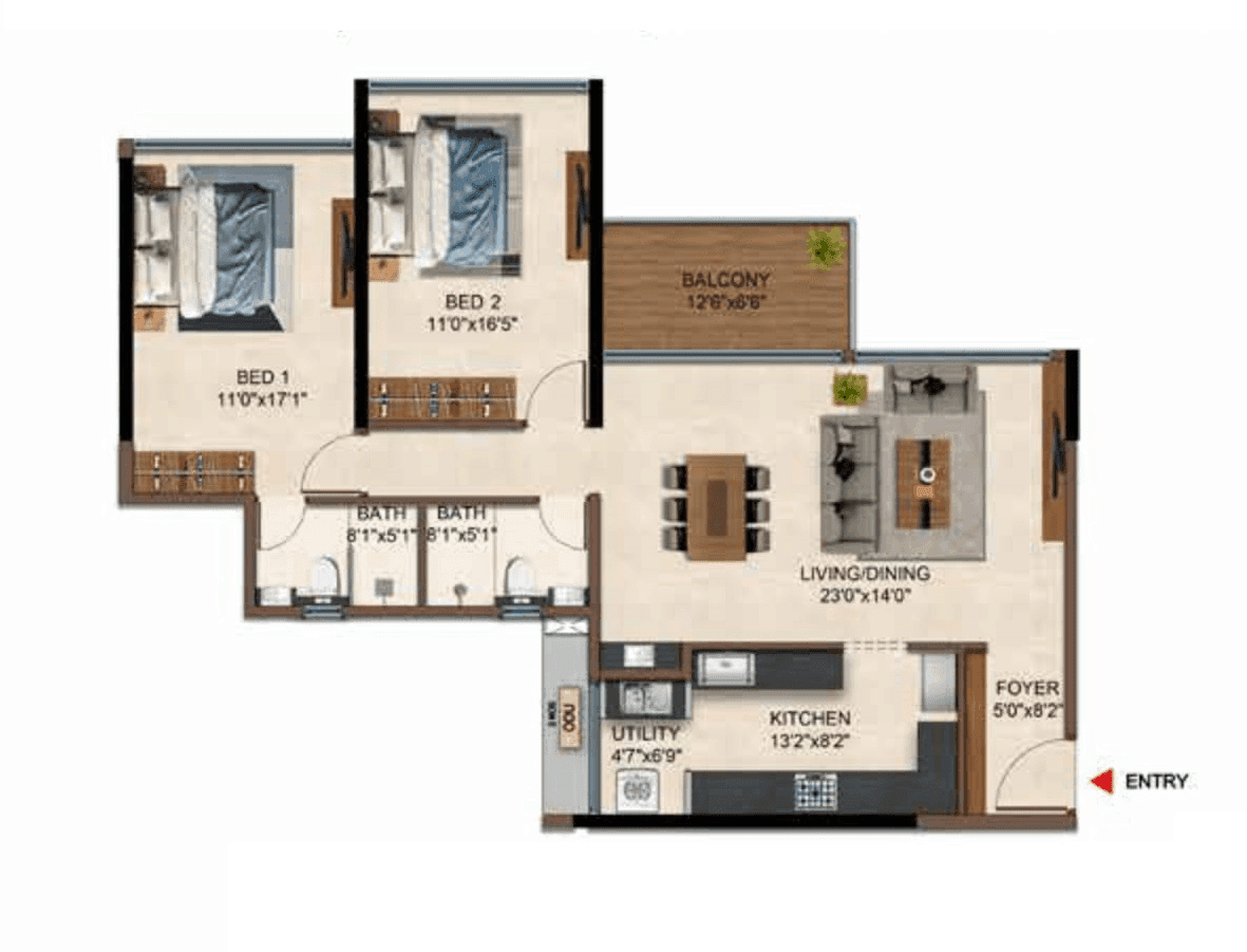 Casagrand Caladium Unit plan - 1128 sq.ft.