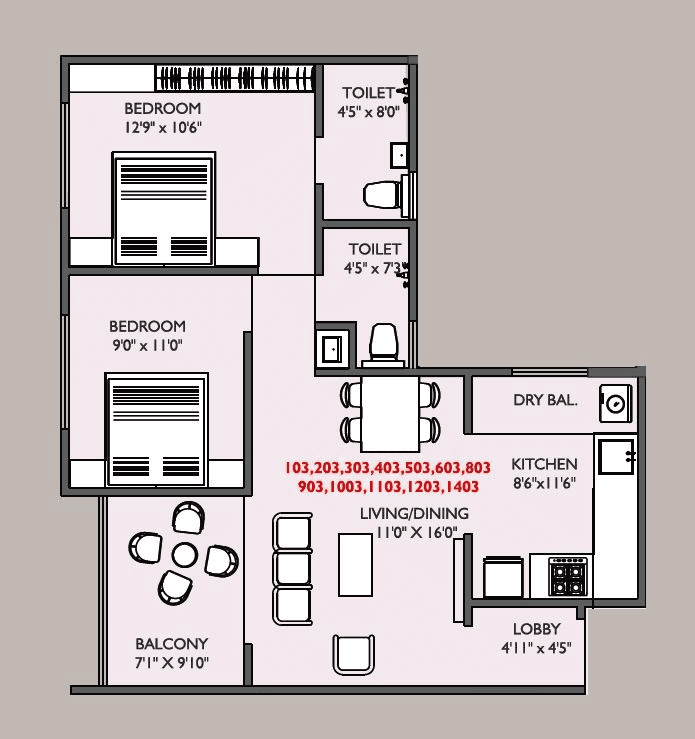 Sankalp HiLife Unit plan - 716 sq.ft.