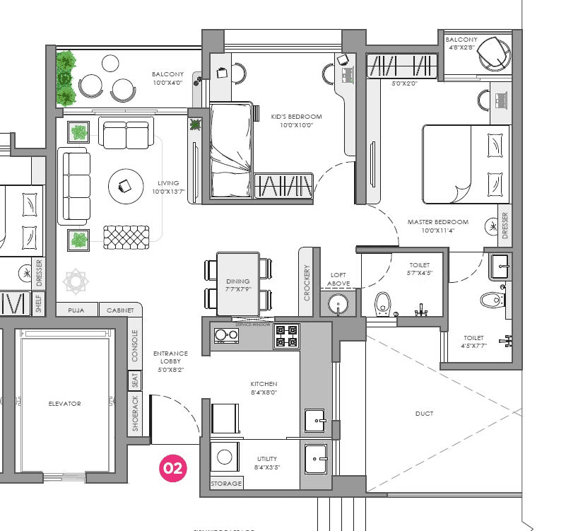 VJ Yashwin Enchante Unit plan - 725 sq.ft.