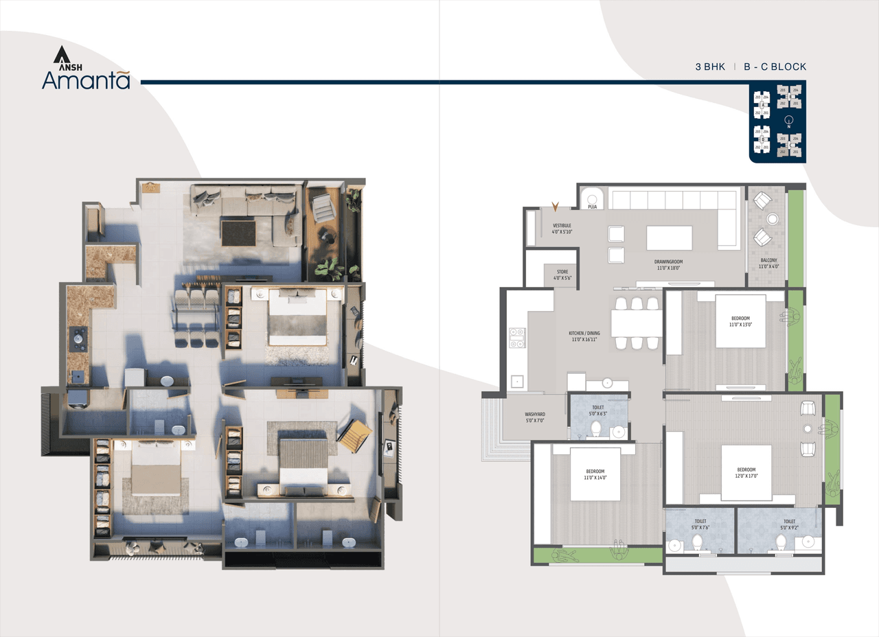 Ansh Amanta Unit plan - 1138 sq.ft.