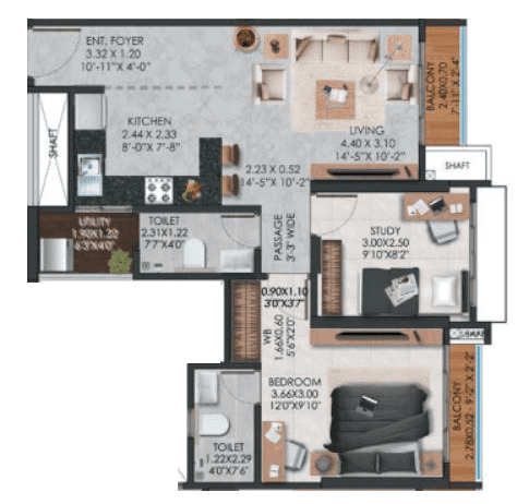 Adani The View Unit plan - 667 sq.ft.