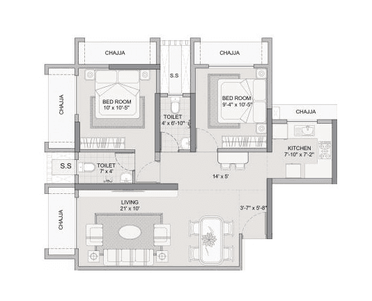 DLH Leo Tower Unit plan - 670 sq.ft.