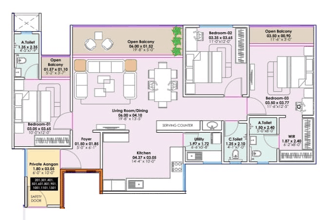 Santiago Skyworld Unit plan - 1371 sq.ft.