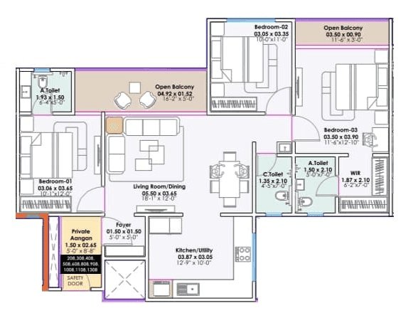 Santiago Skyworld Unit plan - 1137 sq.ft.