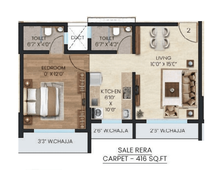 Ellora Gayatri Enclave Unit plan - 416 sq.ft.