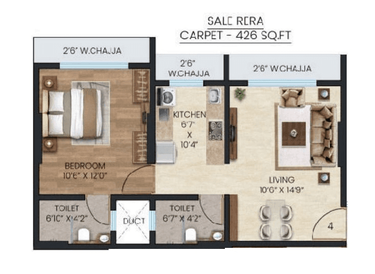 Ellora Gayatri Enclave Unit plan - 426 sq.ft.