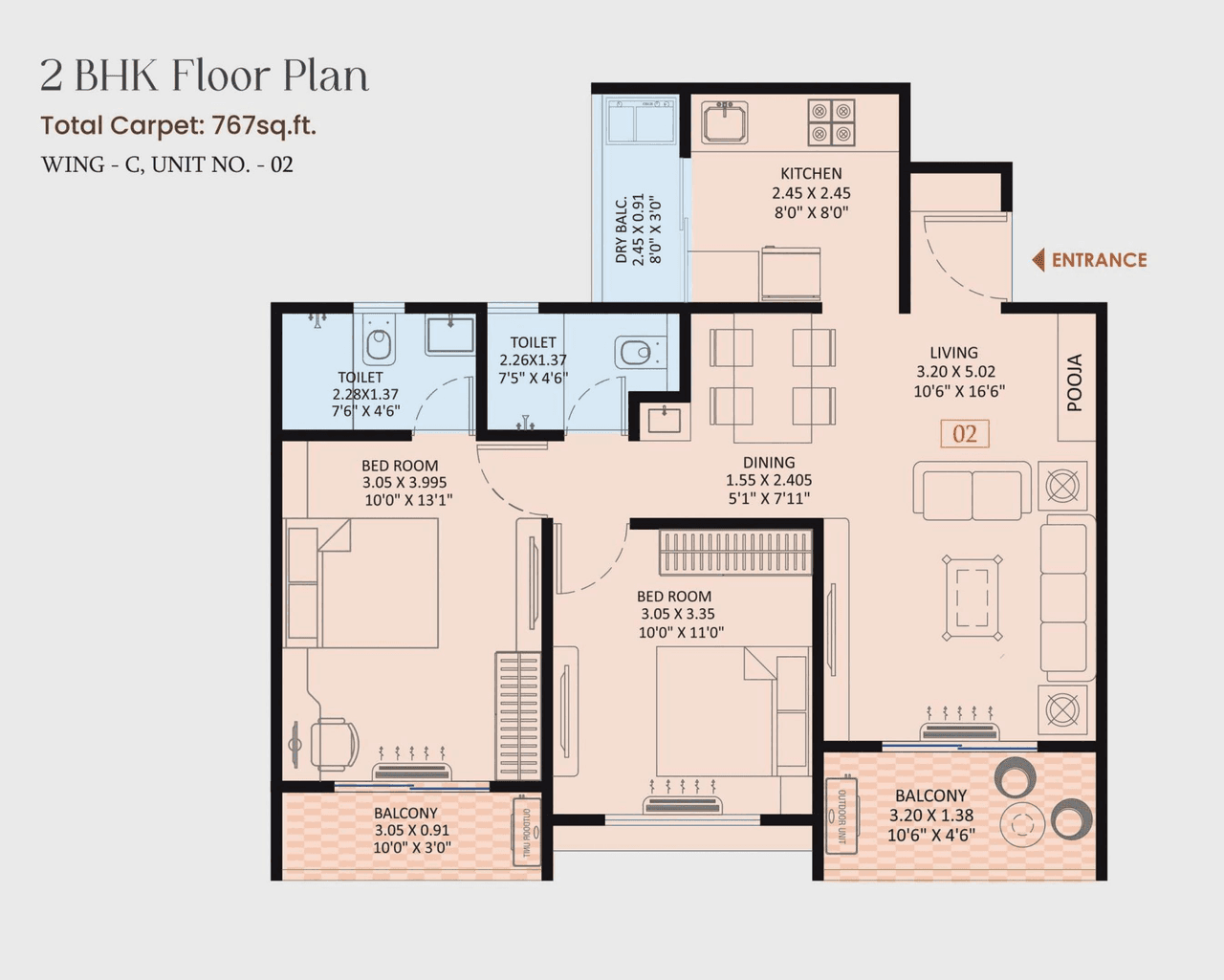Legend Aaradhyam Unit plan - 767 sq.ft.