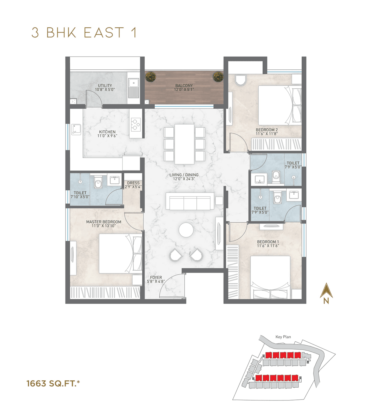 Courtyard Of Life Unit plan - 1180 sq.ft.