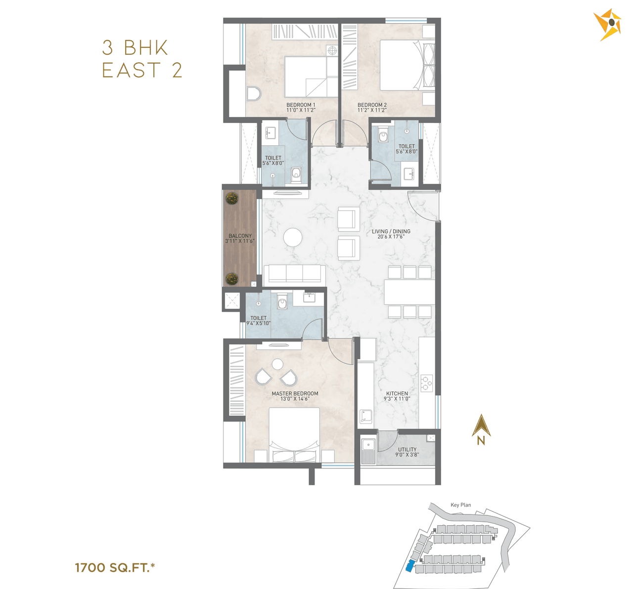 Courtyard Of Life Unit plan - 1207 sq.ft.