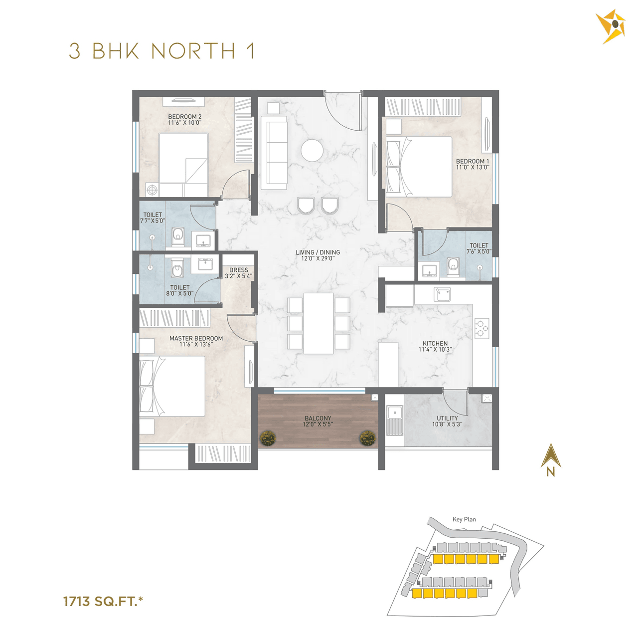 Courtyard Of Life Unit plan - 1216 sq.ft.