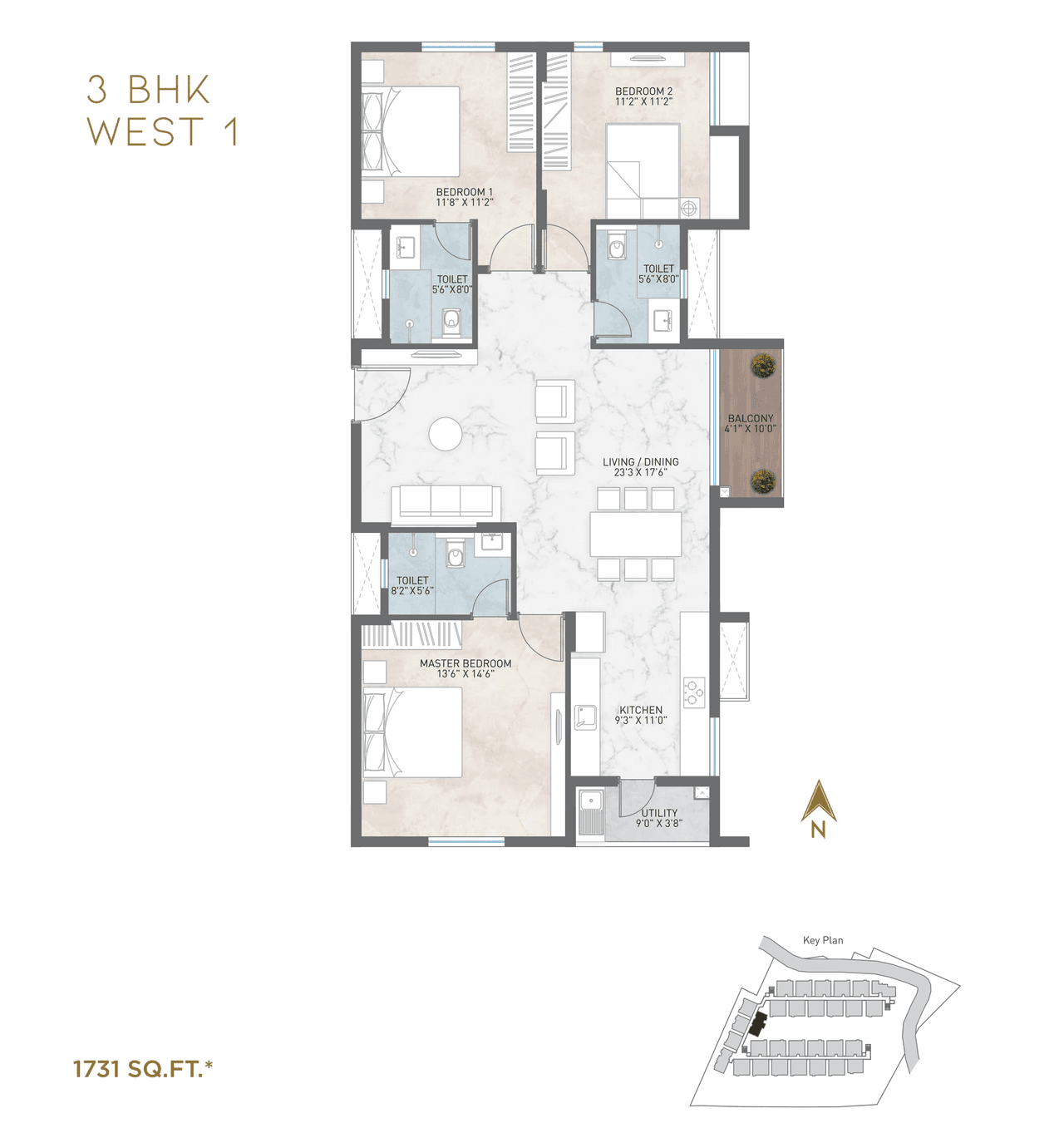 Courtyard Of Life Unit plan - 1229 sq.ft.