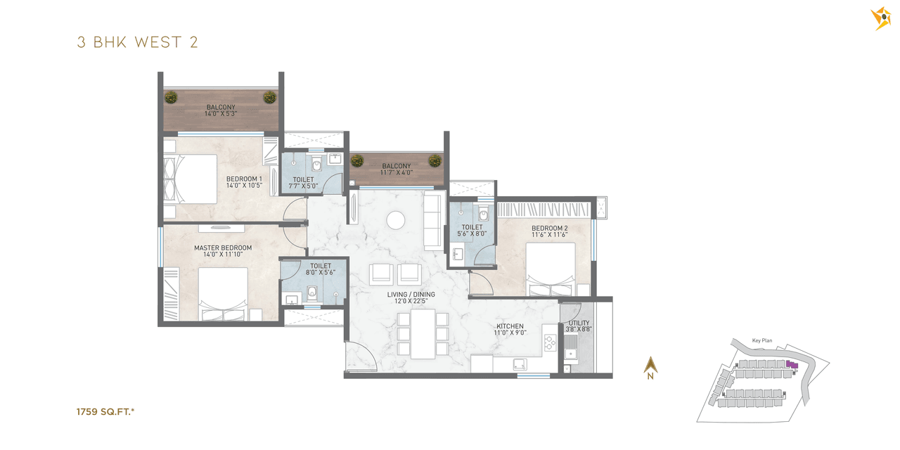 Courtyard Of Life Unit plan - 1248 sq.ft.
