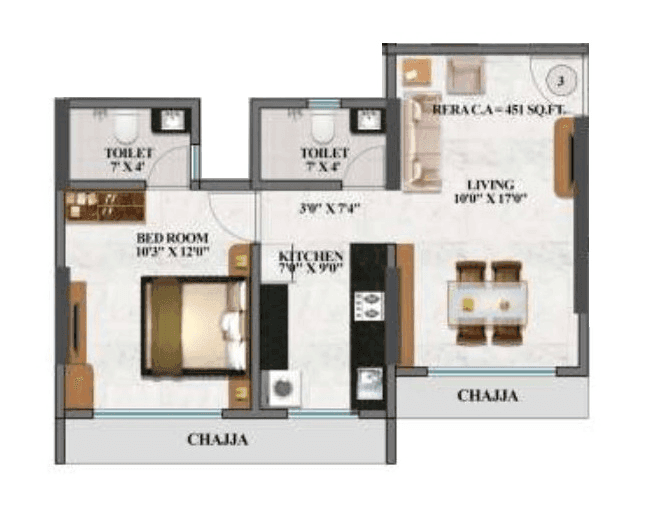 Hum Durga Unit plan - 451 sq.ft.