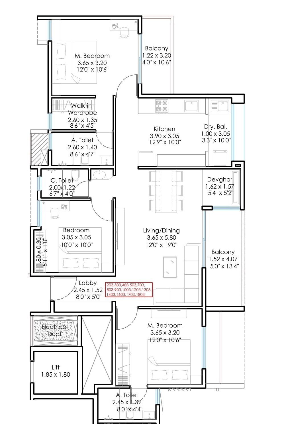 Sukhwani Minerva Unit plan - 1117 sq.ft.