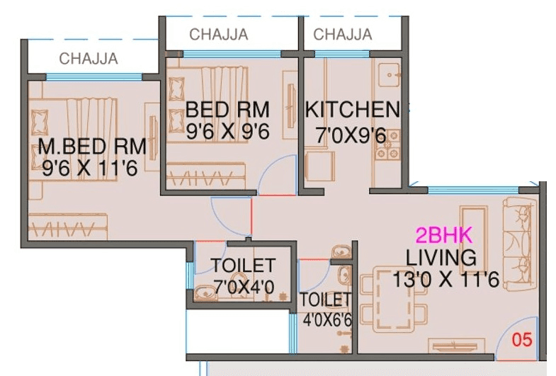 Balaji Vista Unit plan - 580 sq.ft.