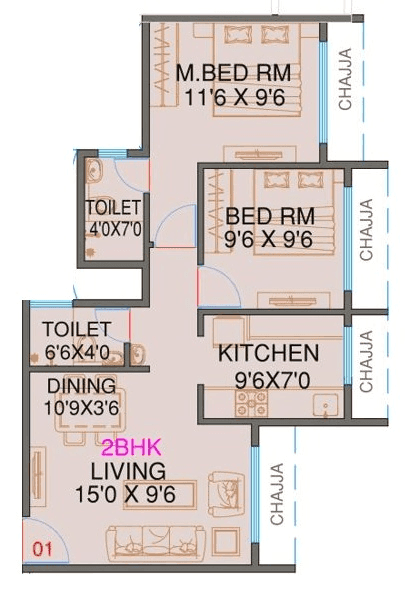 Balaji Vista Unit plan - 680 sq.ft.