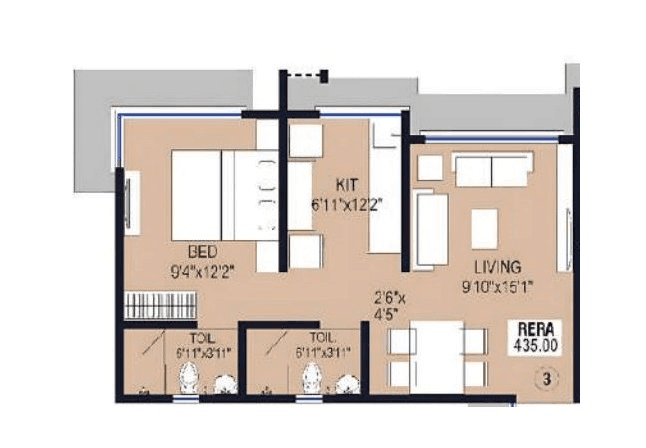 DPS Sanctum Unit plan - 435 sq.ft.