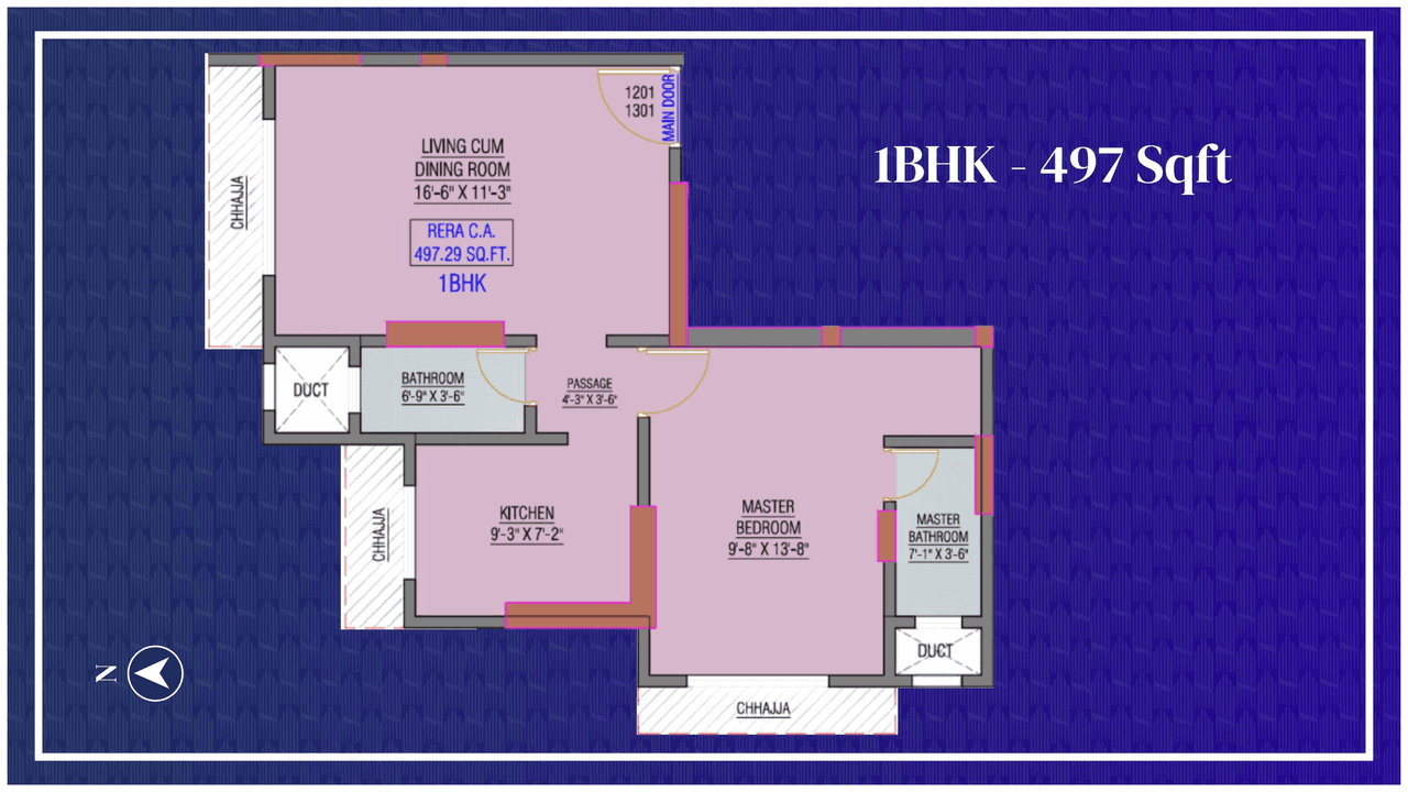 Sapphire Devikunj Unit plan - 497 sq.ft.