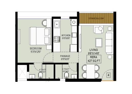Unit plan - 427 sq.ft.