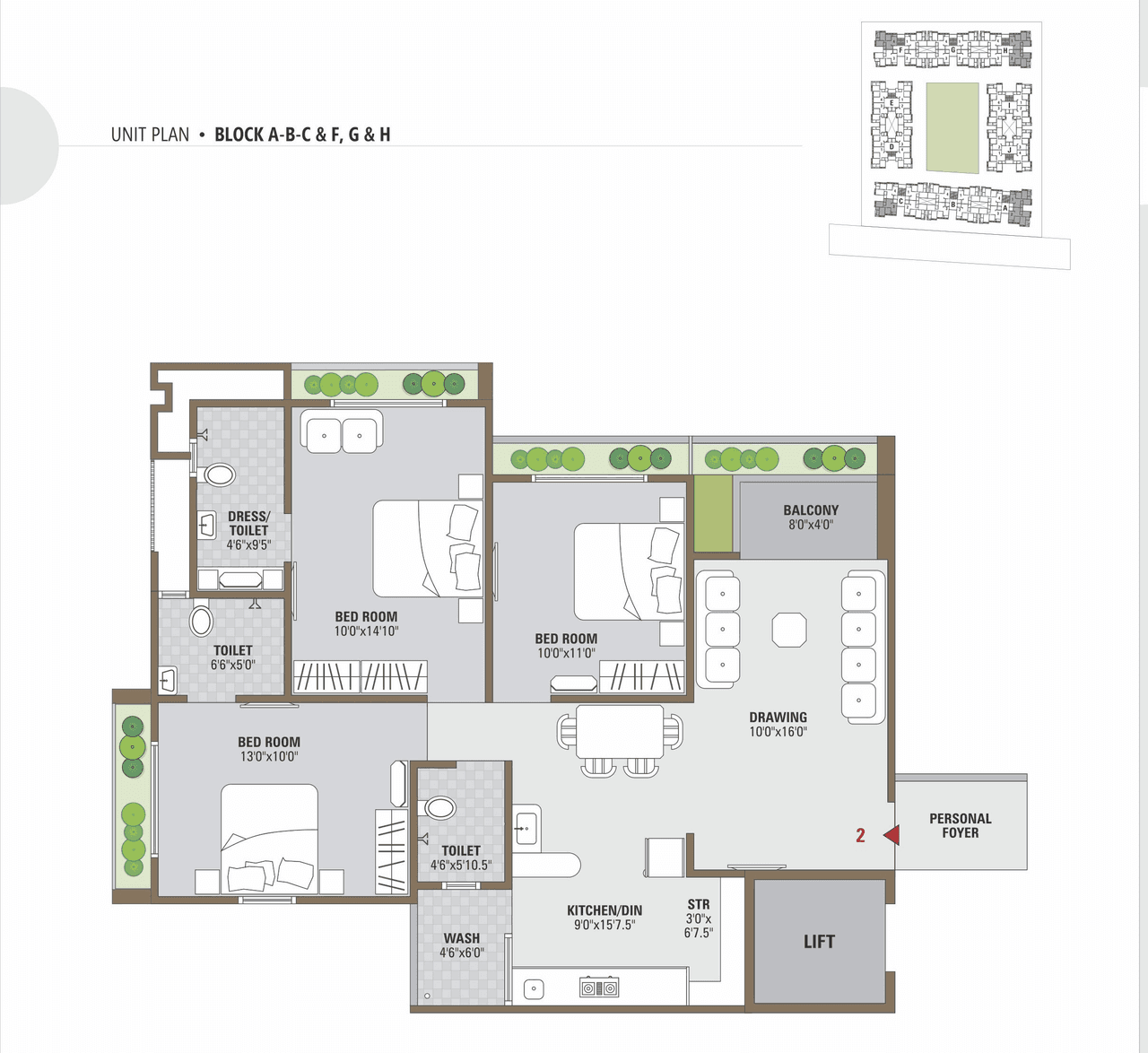 Samanvay Scintilla Unit plan - 968 sq.ft.