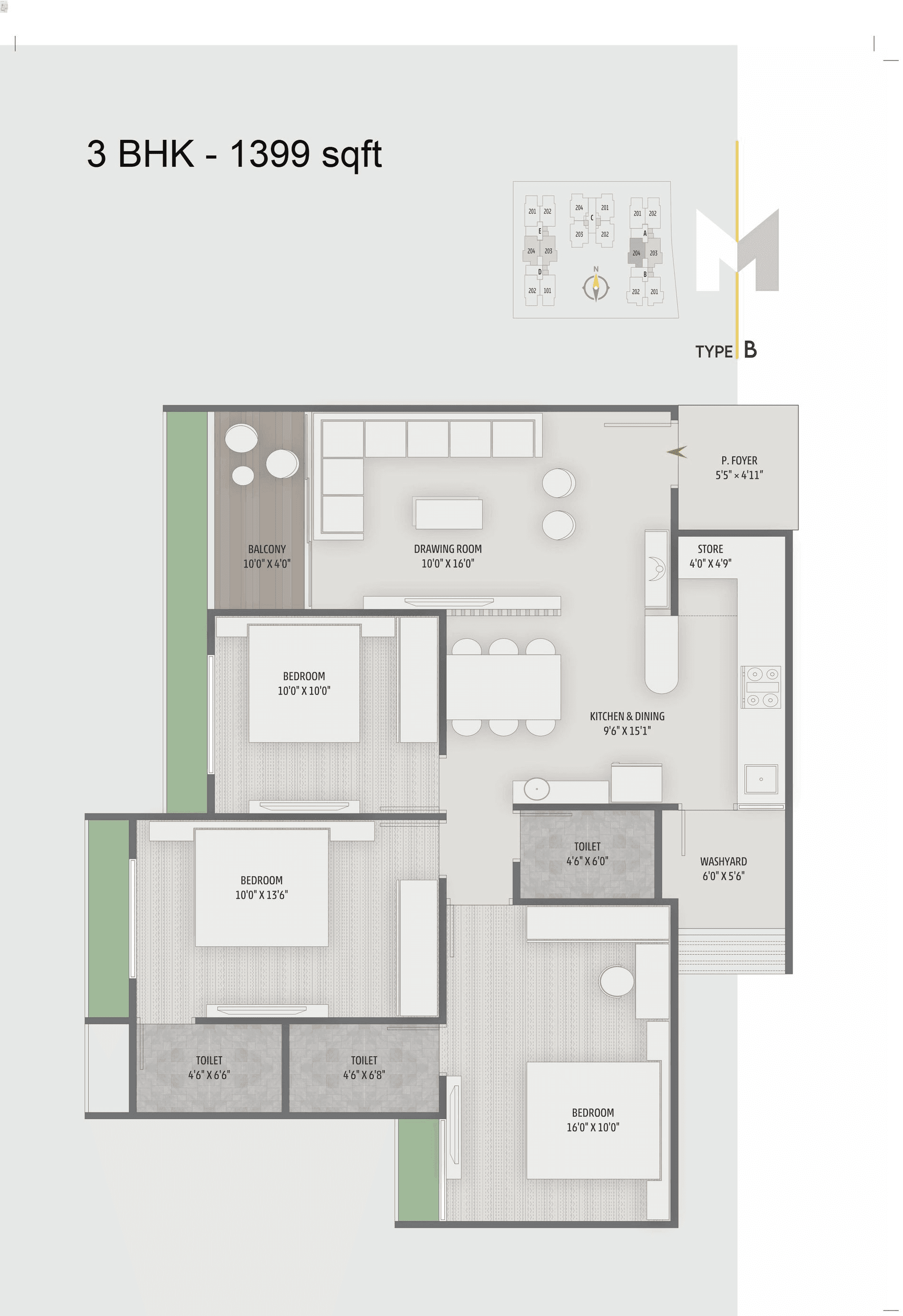 Unit plan - 965 sq.ft.