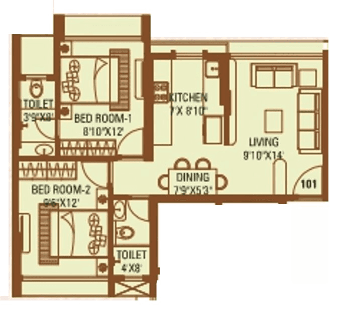 Royal Altezza Unit plan - 707 sq.ft.