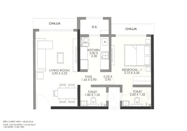 JP Parkway Unit plan - 414 sq.ft.