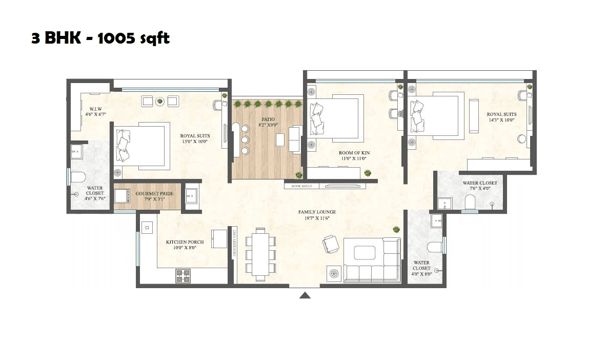 Excella The Gold Unit plan - 1005 sq.ft.