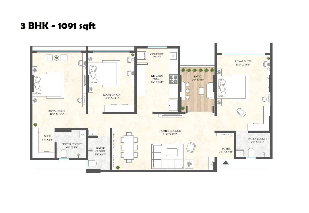Unit plan - 1091 sq.ft.