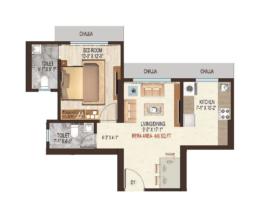 Nicco Ashtavinayak Apartments Unit plan - 446 sq.ft.