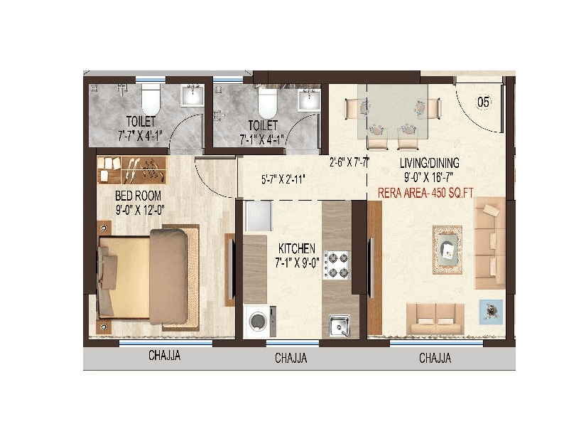 Nicco Ashtavinayak Apartments Unit plan - 450 sq.ft.