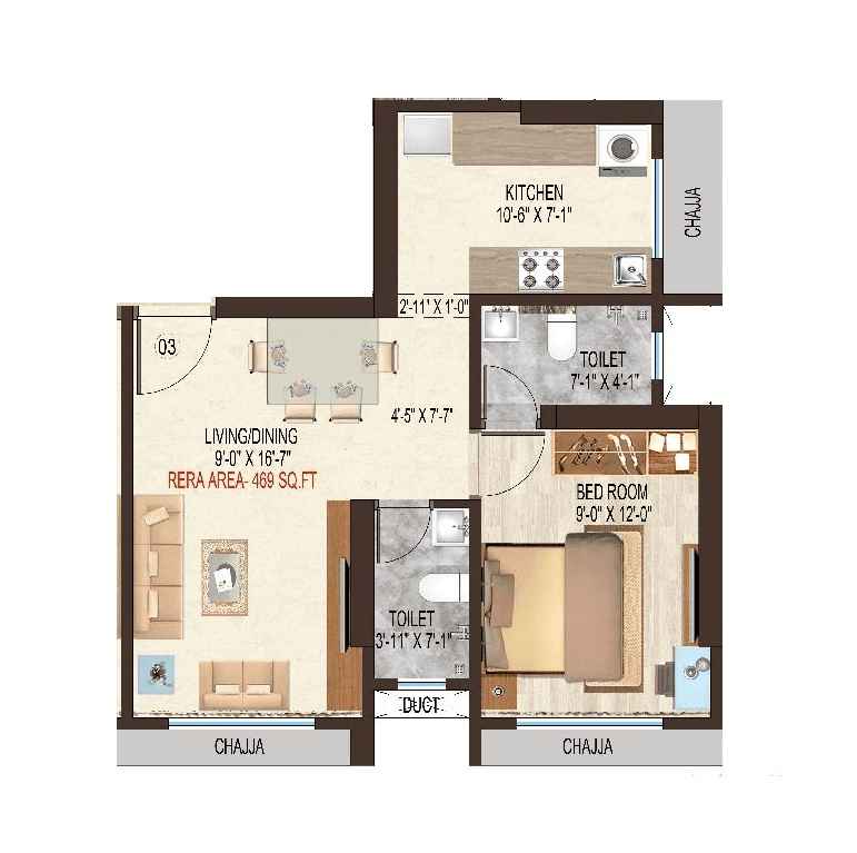 Nicco Ashtavinayak Apartments Unit plan - 470 sq.ft.
