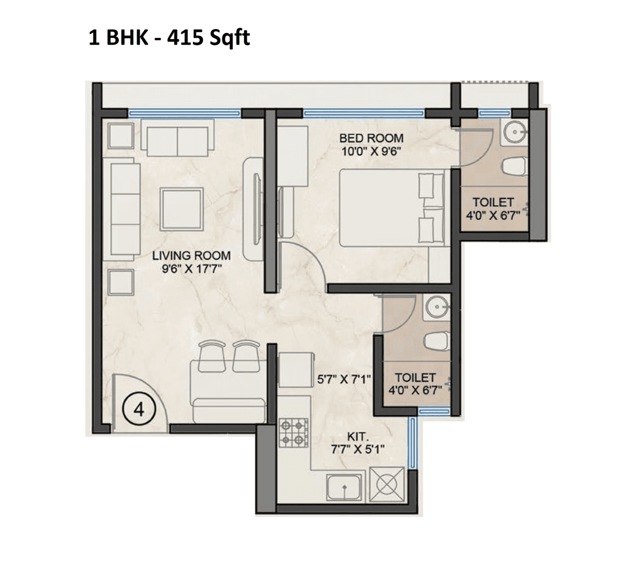 Platinum Crest Unit plan - 415 sq.ft.