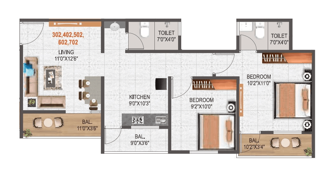 Kalpdeep Austin Tower Unit plan - 655 sq.ft.