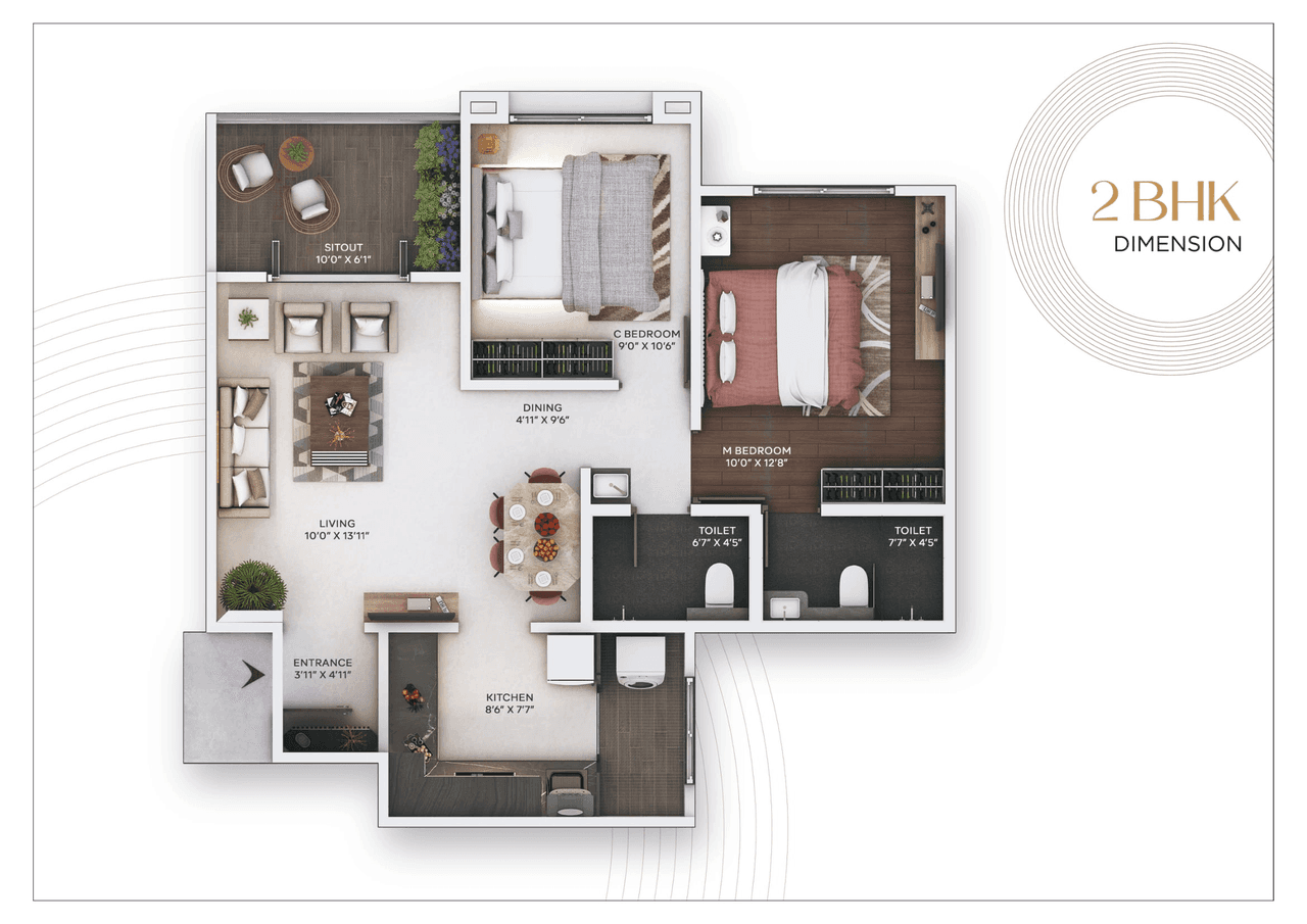 Dagade Patil Survi Heritage Unit plan - 697 sq.ft.