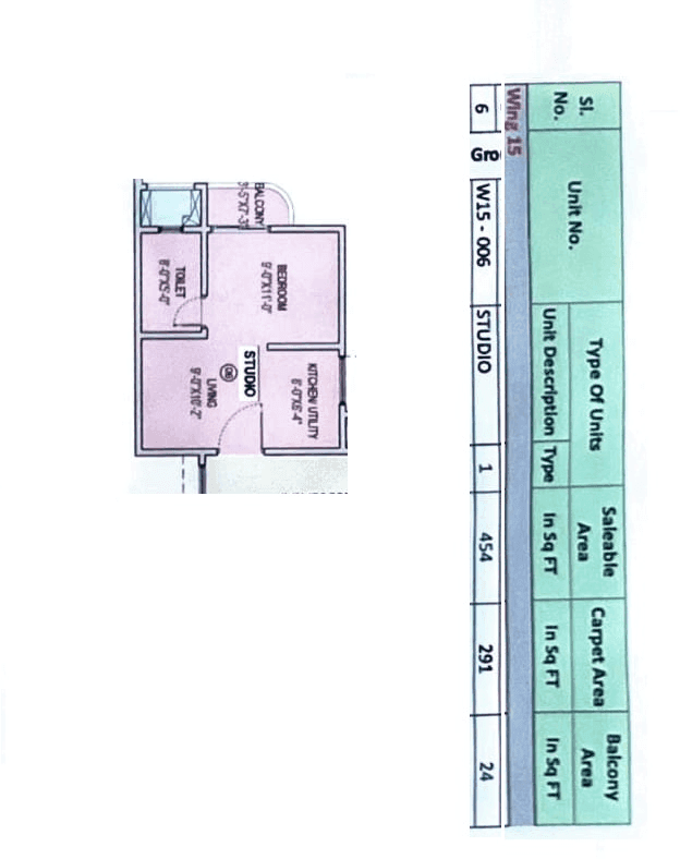 Sattva Vasanta Skye Unit plan - 291 sq.ft.