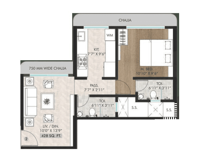 Hitendra Dhamm Shabha Unit plan - 428 sq.ft.
