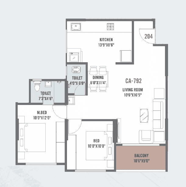 Unit plan - 792 sq.ft.