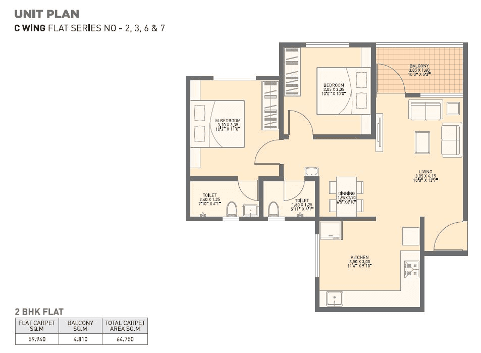Unit plan - 697 sq.ft.