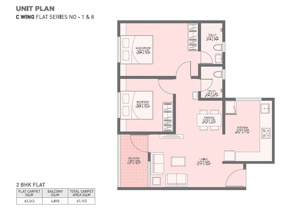 Lotus Urban Homes Unit plan - 723 sq.ft.