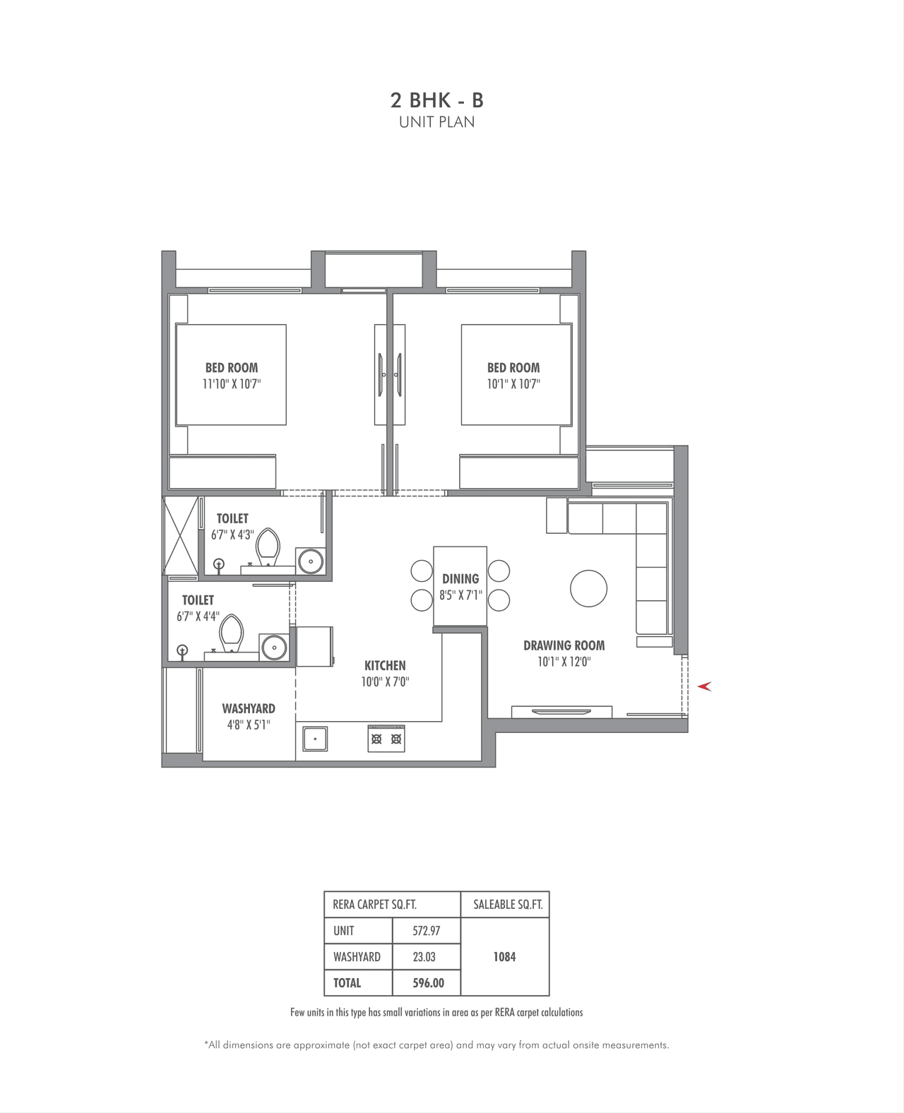 Sun Footprints Unit plan - 596 sq.ft.