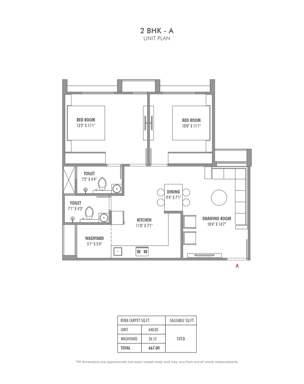 Sun Footprints Unit plan - 677 sq.ft.