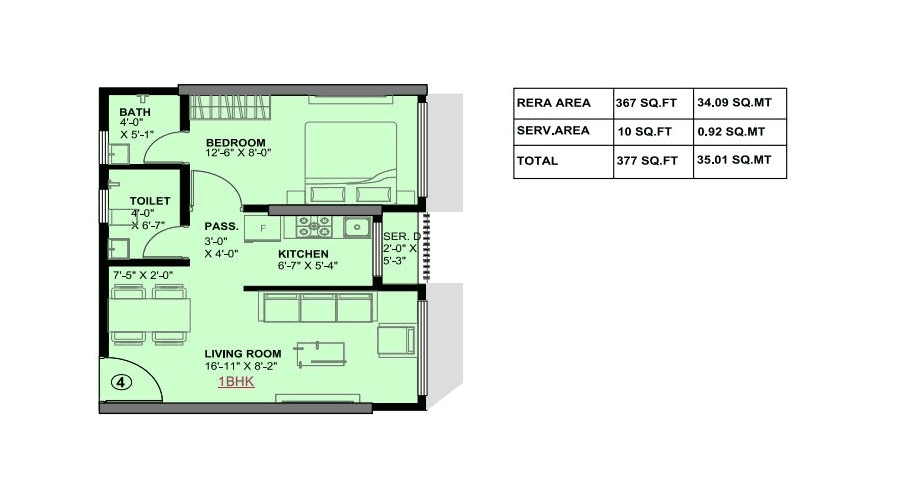 Haware Intelligentia Unit plan - 377 sq.ft.