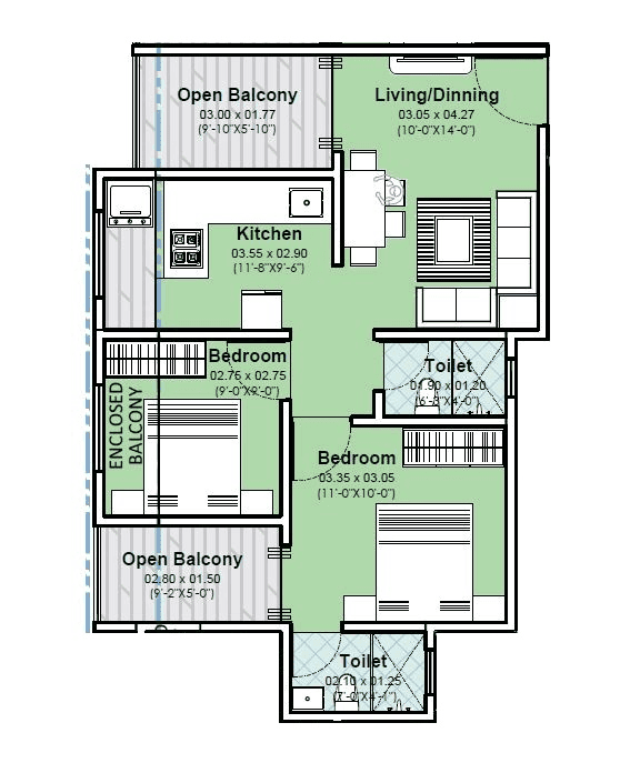 Tanish Park Unit plan - 689 sq.ft.