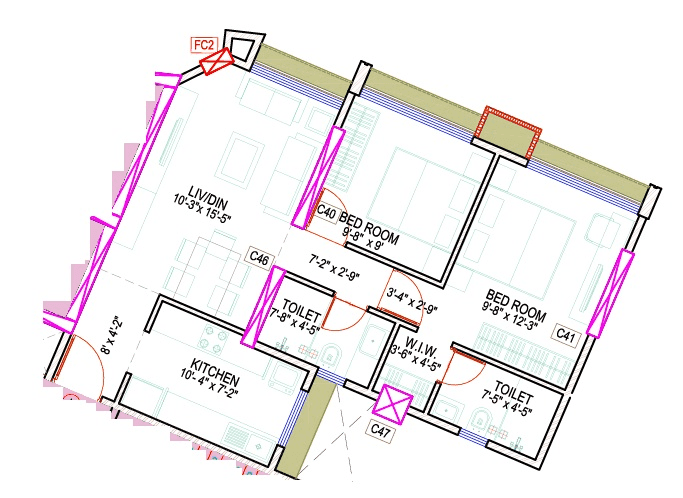 Drushti Sapphire Unit plan - 624 sq.ft.
