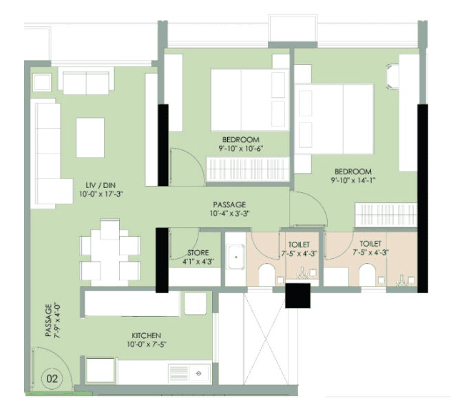 Unit plan - 637 sq.ft.